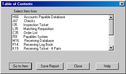 Process Map Table of Contents Report